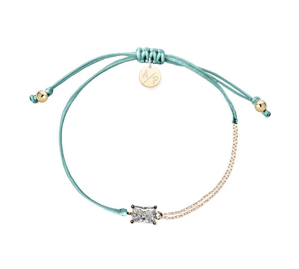NEW ADRIANA PAPPAS women's cz emerald cut bracelet on colored cord in mermaid